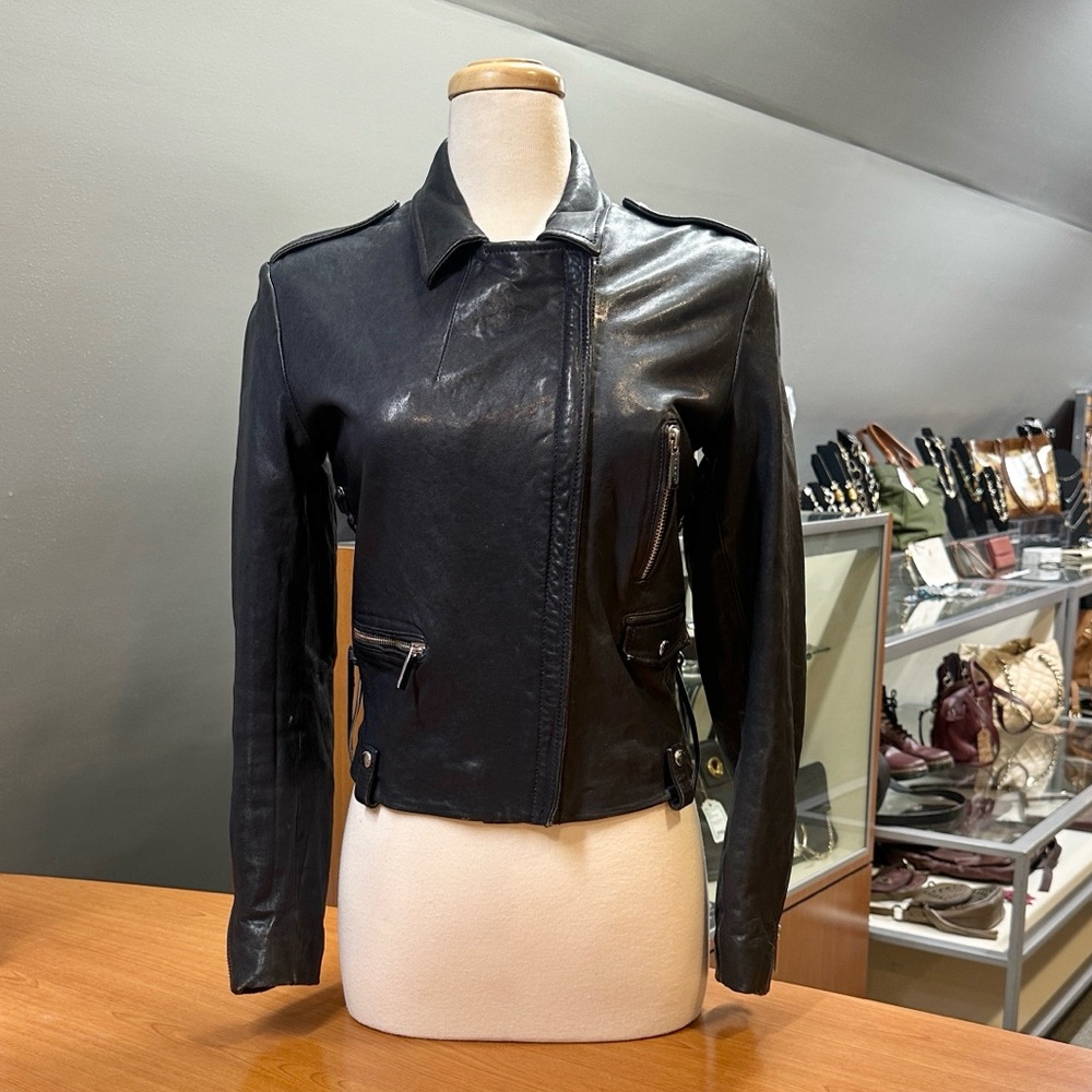 Barbara Bui Dark Blue Lamb Leather Moto Jacket
